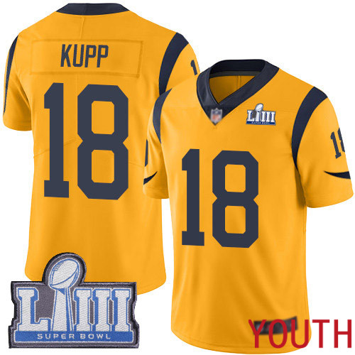 Los Angeles Rams Limited Gold Youth Cooper Kupp Jersey NFL Football #18 Super Bowl LIII Bound Rush Vapor Untouchable->youth nfl jersey->Youth Jersey